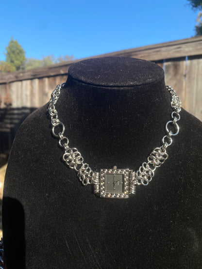 Stainless Steel Chainmail Watch Choker Necklace 