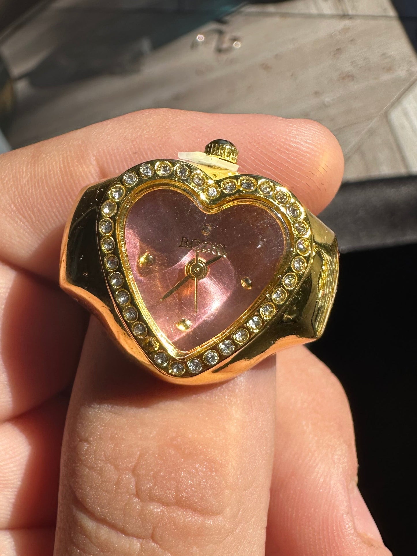 Pink Heart Studded Gold Ring Watch