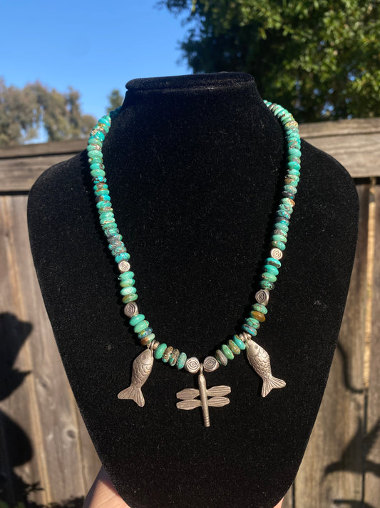 Genuine Turquoise & Sterling Silver Necklace