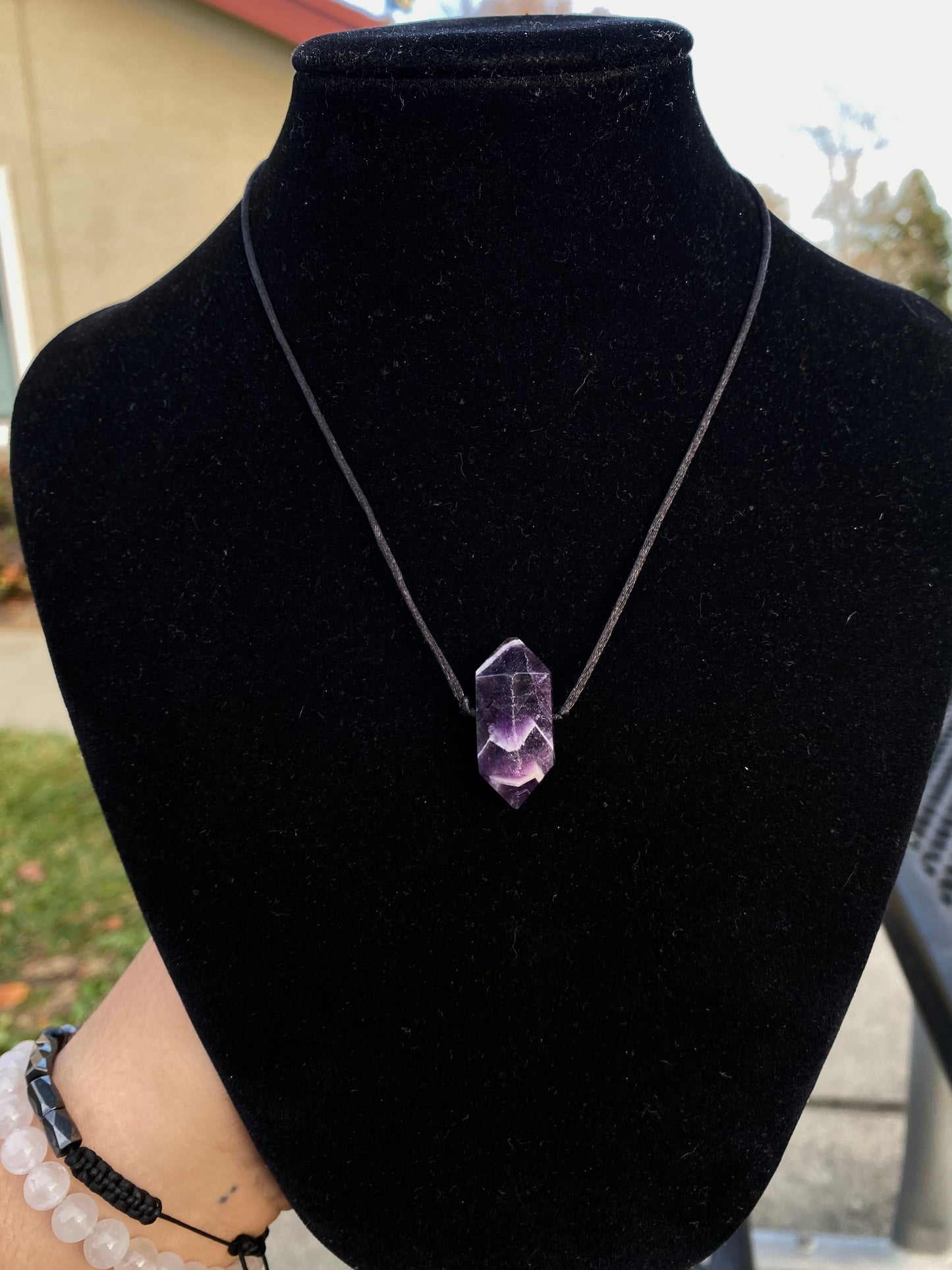 Simple Chevron Amethyst Double Point Necklace