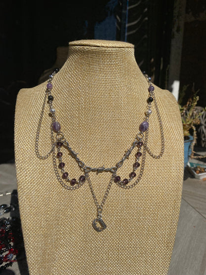 Purple, Silver & Black Barbed Wire Alternative Necklace