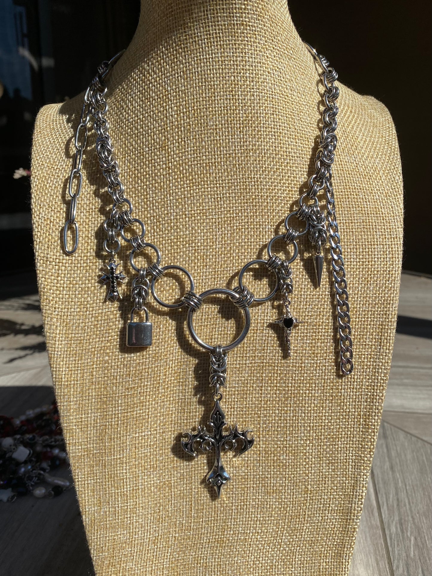 Asymmetrical Alternative Cross Chainmaile Necklace