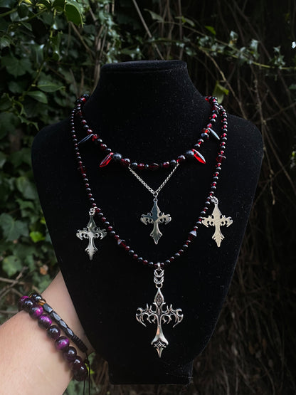 Chainmaile Red & Black Cross Necklace