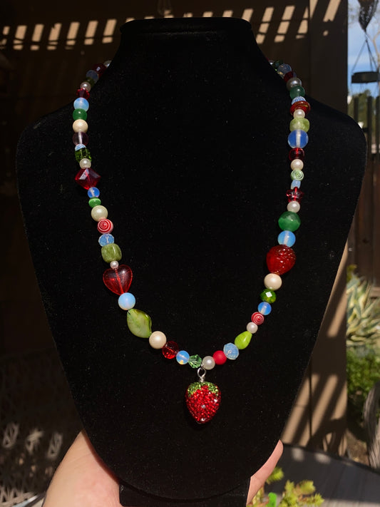 Sparkly Strawberry & Opalite Necklace