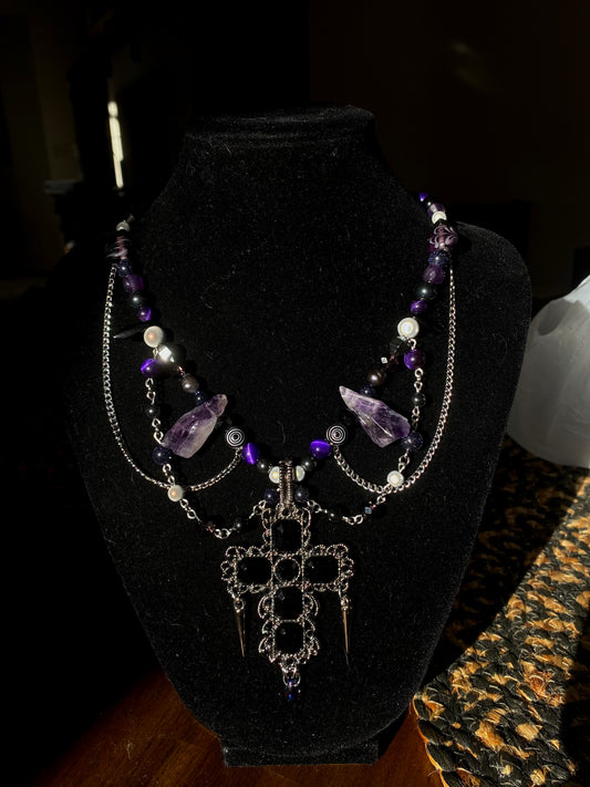 Grunge Amethyst & Purple Tigers Eye Necklace