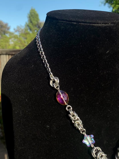 Blue Relic ‘Pocket’ Watch Chainmaile Star Necklace