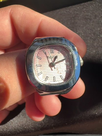 Pink Square Silver Ring Watch