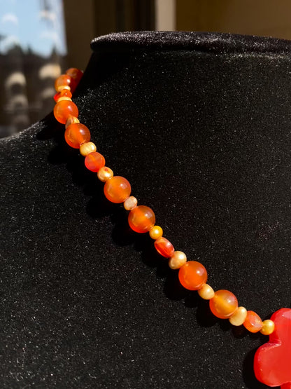 Carnelian Cross & Freshwater Pearl Necklace