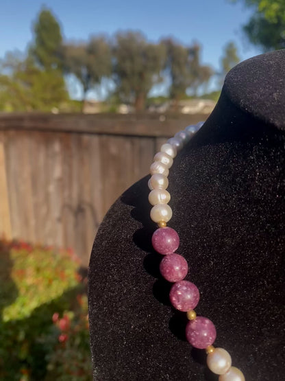 Freshwater Pearl with Maroon Lepidolite & Imperial Jasper