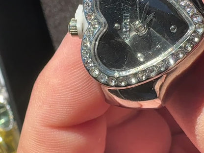 Black Heart Studded Silver Ring Watch