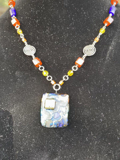 Flashy Dichroic Glass Moon Necklace