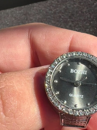 Black Studded Silver Ring Watch