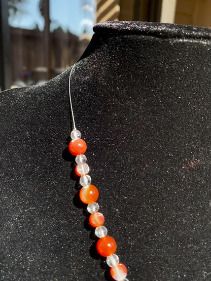 Half Beaded Carnelian & Glass w/ Gold Spiral Sun Necklace