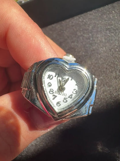 White Heart Silver Ring Watch