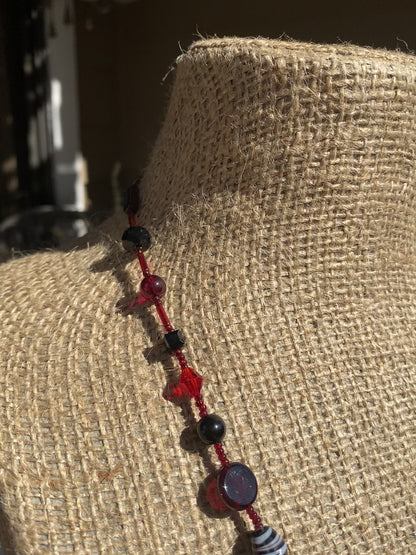 Long Black & Red Spiked Heart Necklace