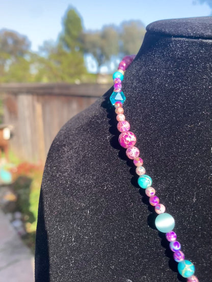 Dichroic glass & purple sea sediment imperial Jasper Necklace