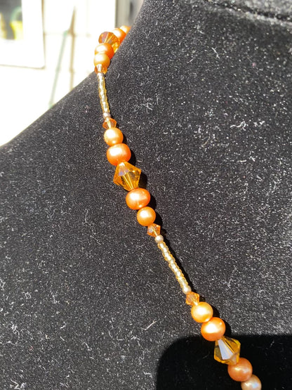 SH Dichroic Glass Fresh Water Pearl Orange Necklace