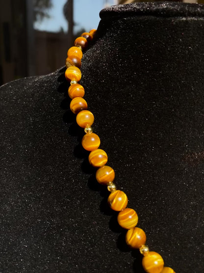 925 Stamped Gold Tear Drop Pendant & Tigers Eye Necklace