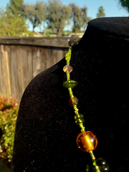 Gold & Green Heart Watch Necklace