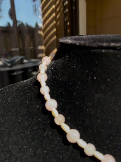 Rose Quartz & Genuine Rice Pearls Choker/Necklace