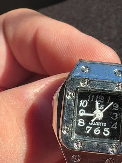 Black Square Silver Ring Watch