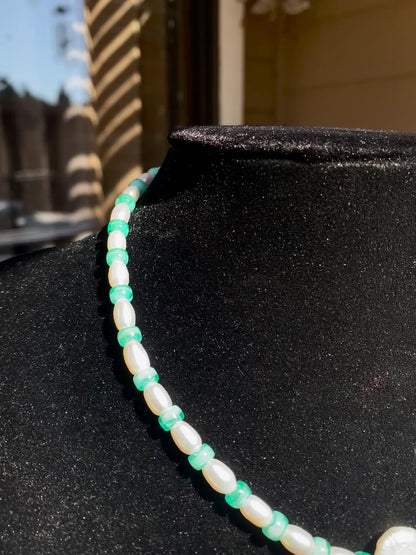 Freshwater Pearl & Blue Glass Choker/Necklace