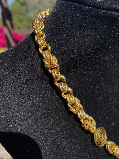 24k Gold Stainless Steel Chainmail Star & Spiral Necklace