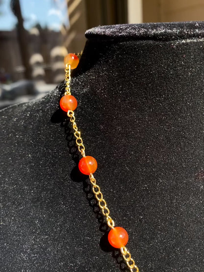 Gold Heart Locket & Carnelian Necklace