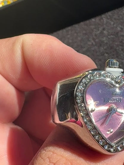 Pink Heart Studded Silver Ring Watch