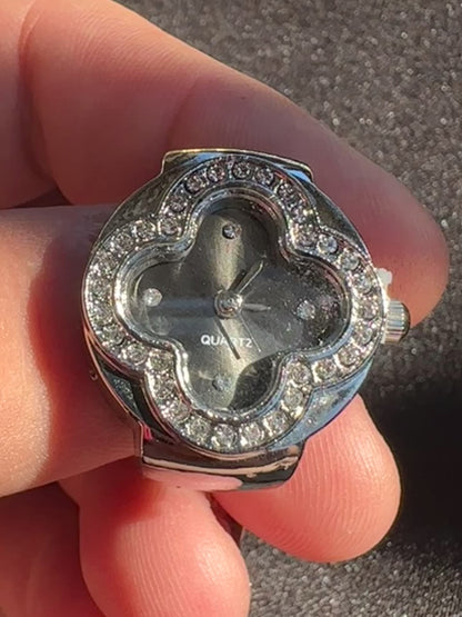 Black Studded Silver Ring Watch