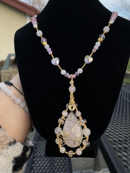 Rose Quartz Wire Wrapped Necklace