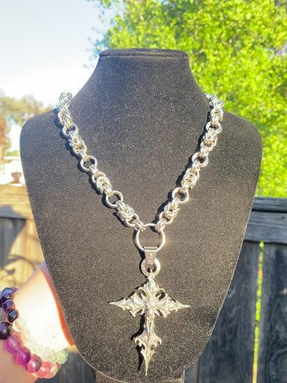 Skelton on Cross Chainmail Necklace