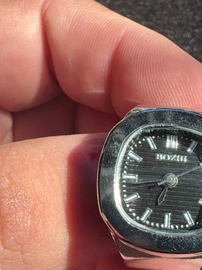 Black Square Silver Ring Watch