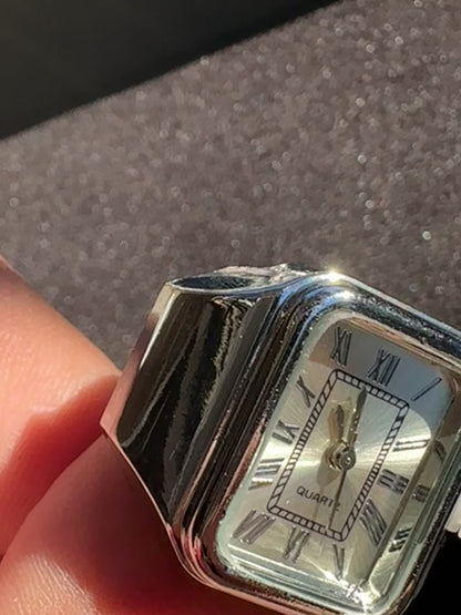 Rectangular Silver Ring Watch