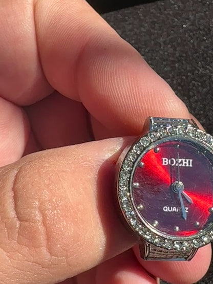 Red Studded Silver Ring Watch